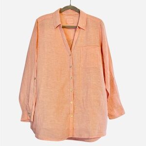Sigrid Olsen Women’s Peach Linen Long Sleeves Button Down Shirt. Size M. SKU 115